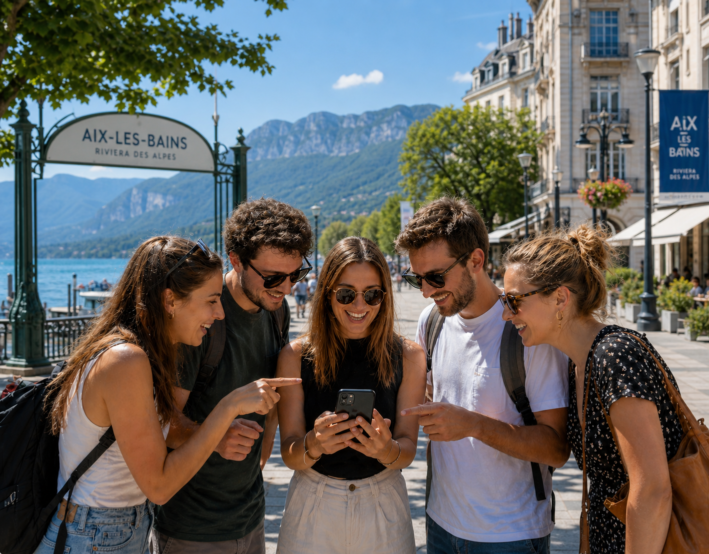 équipe de joueurs devant le lac à Aix les bains
