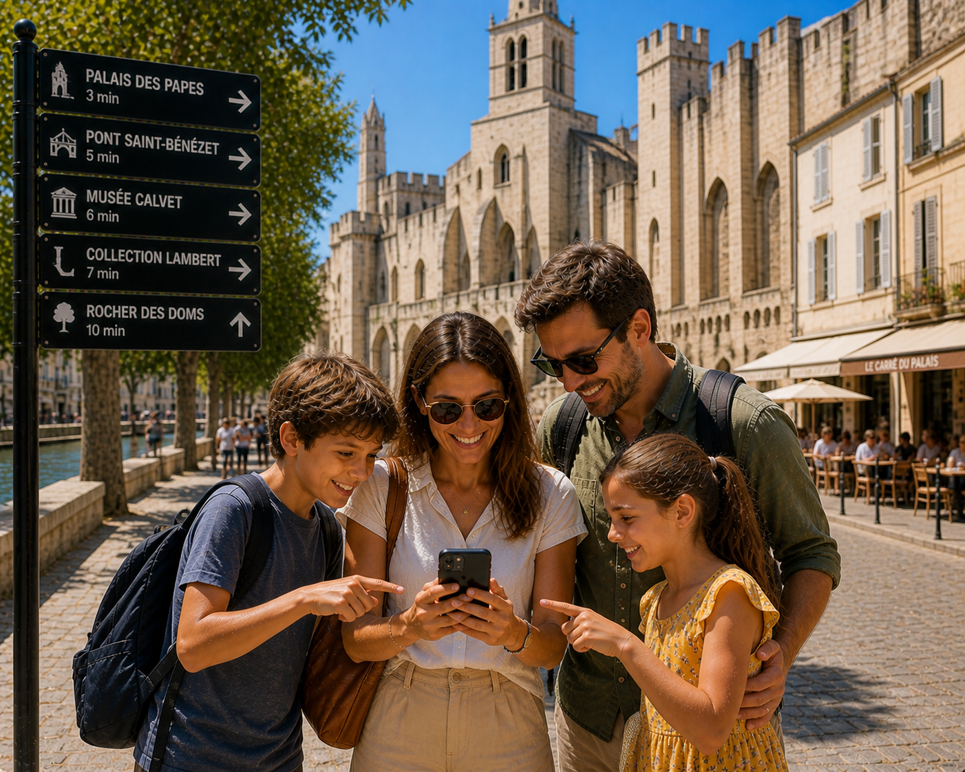 Activité familiale dans les rues d'Avignon