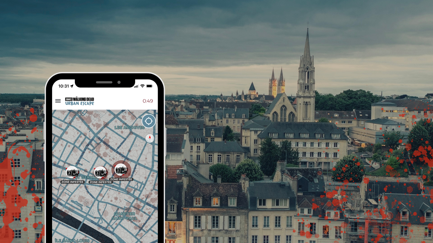 Escape game outdoor à Caen sur le thème The Walking Dead – activité team building immersive avec énigmes et missions en plein centre-ville