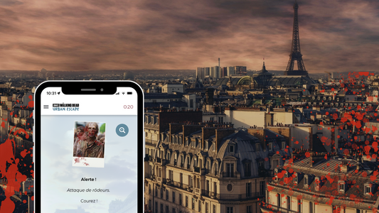 Escape game urbain à Paris sur le thème de la survie face à une attaque zombie, en partenariat avec AMC