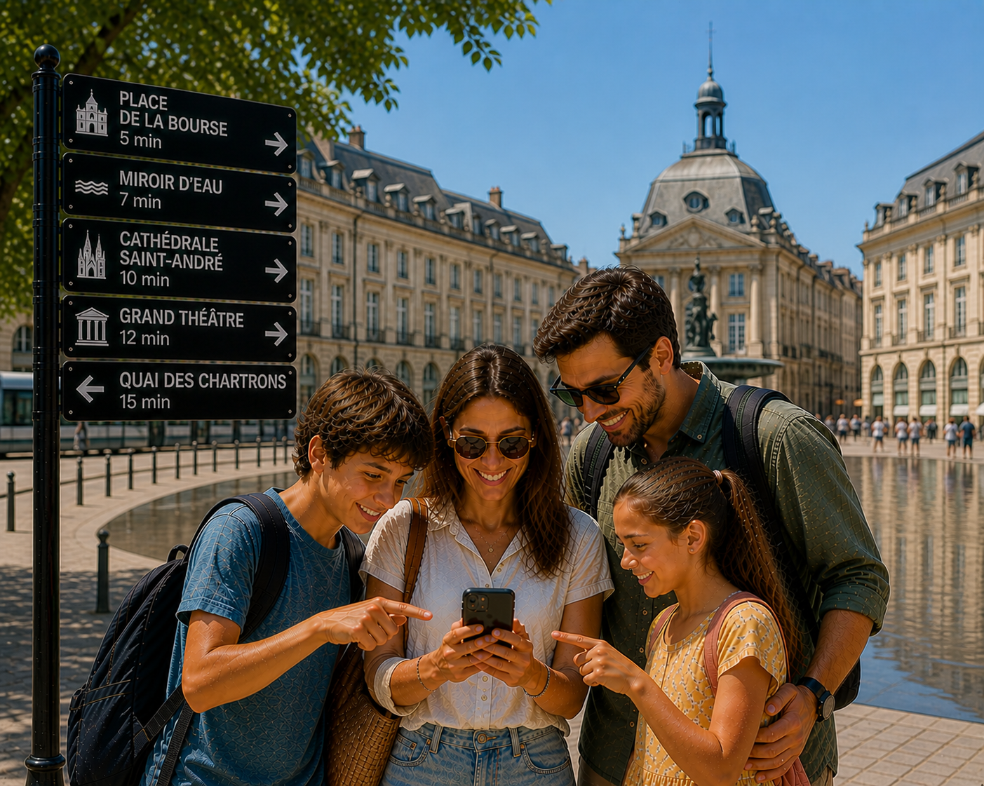 En famille près du miroir d'eau Bordeaux 