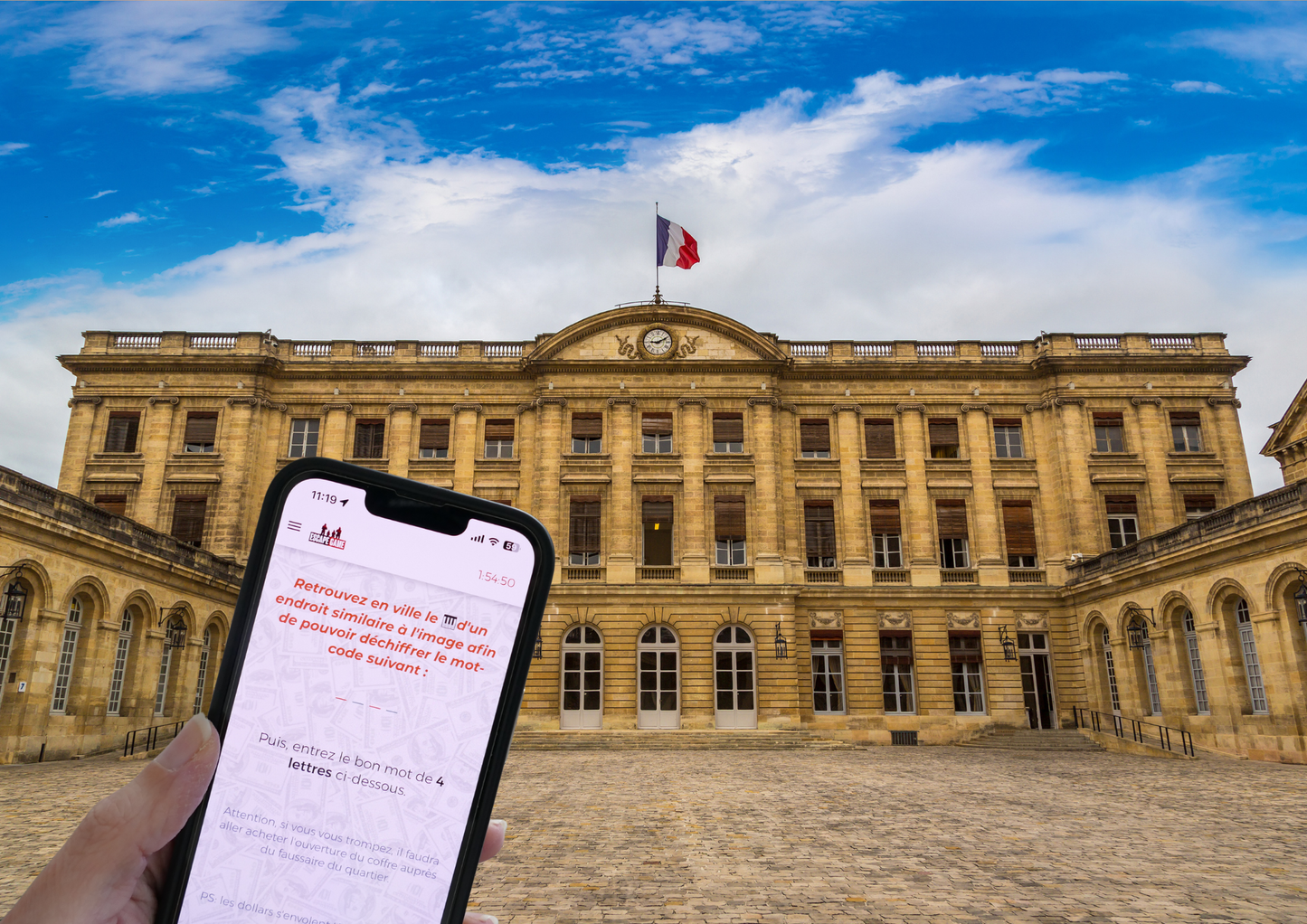 Explorez les rues de Bordeaux à la recherche d'indices laissés par le Professeur pour mener à bien le braquage 