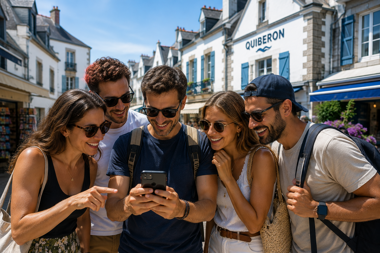 Entre amis dans les rues de Quiberon en train de jouer à un escape game outdoor thème magie